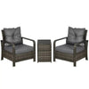 3 Piece Rattan Garden Seating Set with 2 Padded Chairs and Storage Table Outdoor