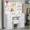 Wood Dressing Table Vanity Set Make up Desk with Dimmable LED Light Mirror Stool