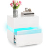 LED Bedside Table RGB High Gloss Nightstand 2 Drawers Side Table Storage Cabinet