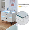 White High Gloss LED Bedside Table Cabinets 2Drawers Nightstand Glass Top