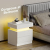Bedside Tables White High Gloss LED Cabinets 2 Drawers Nightstand Modern Bedroom