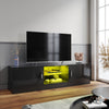 Black High Gloss 150cm TV Stand Cabinet with LED Lights 2 Doors for Living Room