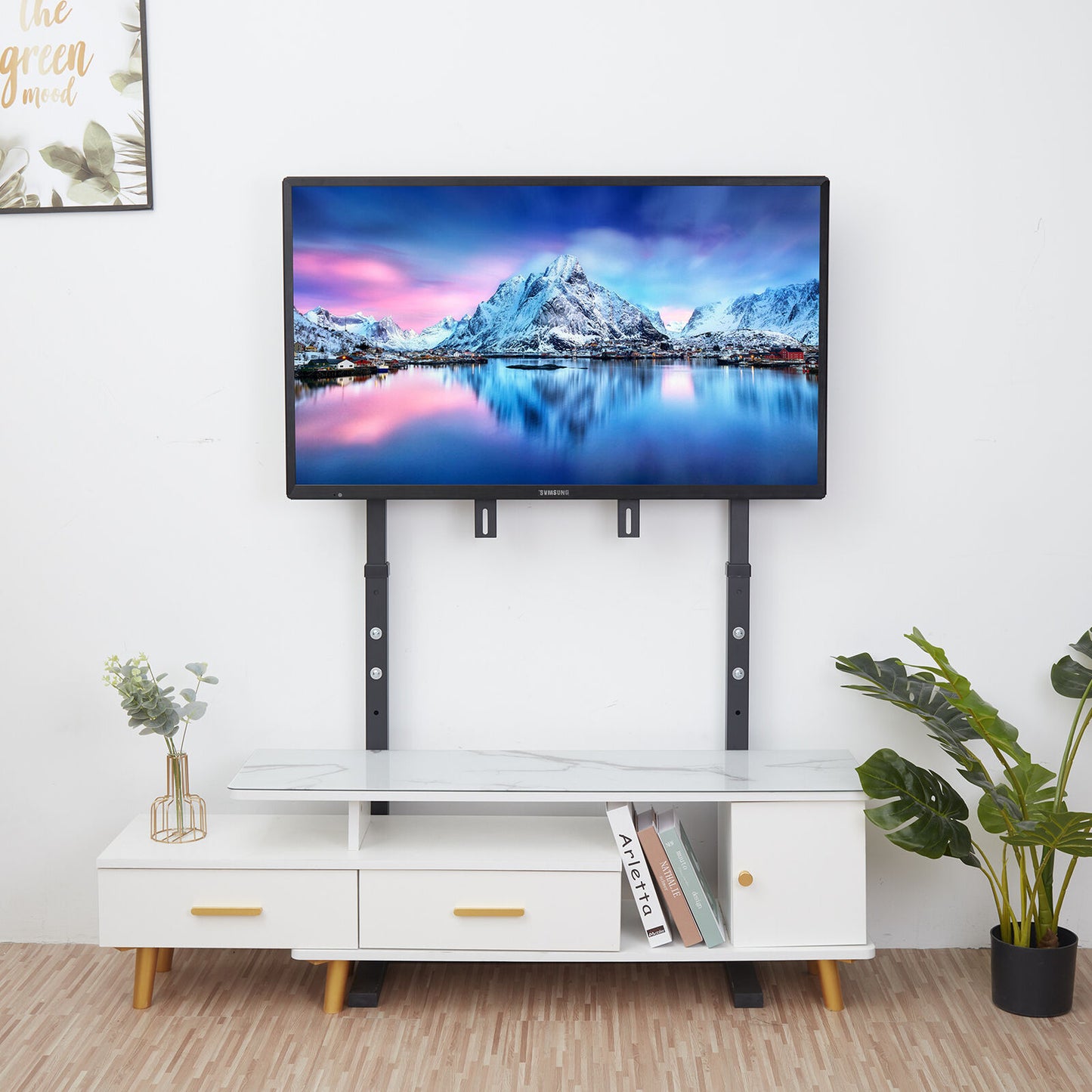 117/132cm Tall Floor TV Stand with Bracket Mount 32-100 Inch Height Adjustable