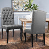 Grey Linen Kitchen Dining Chairs Meeting Room Chair with Curving Hard Wood Legs