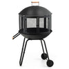 Patio Fire Pit BBQ Mobile Firepit Rolling Wood Burning Firepit w/Wheels & Handle