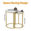 Set of 2 Luxury Accent End Side Table Minimalist Round Coffee Table Golden Frame