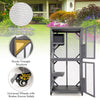 Wooden Cat House Kitten Cage Enclosure on Wheels w/Asphalt Roof 2 Platforms