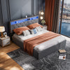 Modern Double Single Metal Bed Frame Upholstered Headboard with LED Lights Grey
