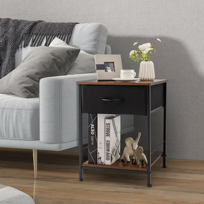 2-tier Nightstand w/ Drawer & Open Shelf End Table Sofa Side Table Living Room