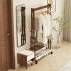 Bamboo Clothes Rail Garment Dress Hanging Hook Display Stand Shoe Rack on Wheels
