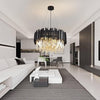 Glass Crystal Chandelier Black Flush Mount Ceiling Light Fixture for Dining Room