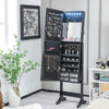 Freestanding Jewelry Mirror Cabinet Lockable Jewelry Armoire w/ 6 LED Lights