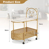 Sofa Side Table 2-Tier Center Table Sofa Side Table on Lockable Wheels-Golden