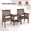 COSTWAY Outdoor Fir Wood Loveseat with 2-Tier Side Table and 5 cm Umbrella Hole