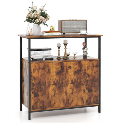 2-Door Buffet Sideboard Storage Cabinet Industrial Style Cabinet w/ Open Shelf