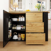 360° Rotating Bar Table Sideboard 138-204x39x104cm with 3 Drawers, Black-Natural