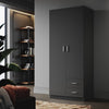 Black 2 Door 2 Drawer Wardrobe with Hanging Rail Wooden Clothes Storage Cupboard