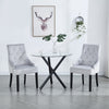2pcs Grey Velvet Dining Chairs Button-Tufted Upholstered Armchairs with Rivets