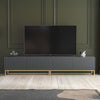 TV Unit I 200cm Wide Cabinet I Grey Fluted Doors I Gold Base I Modern Style