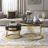 Set of 2 MDF Round Nesting Coffee Table Side Table with 1 Drawer, Black