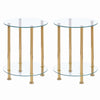 Pair of 2 Tier Round Clear Glass Sofa Side End Table Bedside Table Golden Tubes
