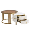 2-in-1 Nesting Coffee Table,1 High-Gloss Tabletop and 1 Brown Glass Tabletop