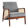 Wooden Frame Accent Armchair Corduroy Fabric Rattan Arm Padded Seat Single Sofa