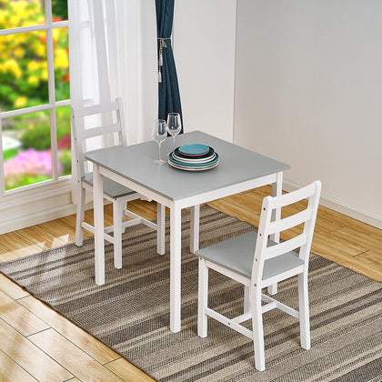 Modern 2 Seater Grey&White Solid Wood Dining Table and 2 Chairs Set Furniture