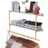 Industrial Pipe Clothes Rail Wall Mounted Garment Rack with 2Tier Shelves