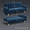 Royal Blue Velvet Convertible Sofa Bed 3 Seater Futon & 2 Bolster Pillows