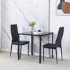 Small Space Dining Set 3Pcs Square Black Glass Dining Table+ 2 Dining Chairs Set