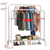 Heavy Duty Metal Double Rail Clothes Garment Hanging Rack w/ Shelfs & Shoe Rack