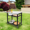 Foldable Stainless Pizza Oven Table Three-Shelf Garden Food Trolley Grill Cart