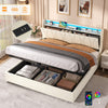 Upholstered Ottoman Storage Bed Frame 5ft King with Storage Headboard, LED Beige