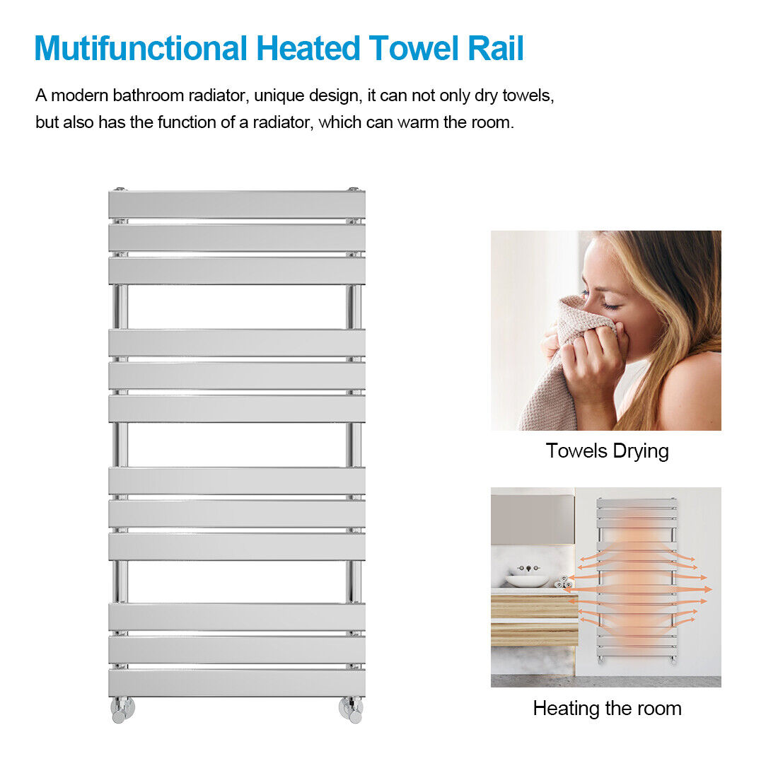 Designer Flat Panel Heated Bathroom Towel Rail Radiator Warmer Heating Chrome