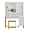 Dressing Table With LED Lights Mirror Vanity Table Makeup Desk Hidden Storage