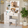 Modern Dressing Table With LED Mirror & Cushioned Stool Vanity Table Makeup Desk