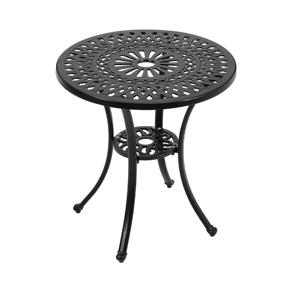 Outdoor Dining Table Round Cast Aluminum Patio Dining Table with Umbrella Hole