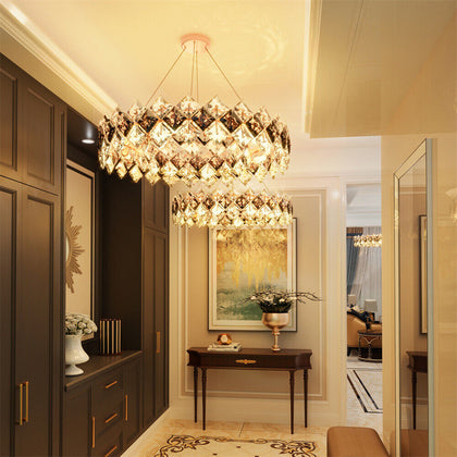 Large Diamond Crystal Chandelier Ceiling Pendant Hanging Light Illuminated Hall