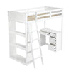 Single Pine Wood Loft Bed Frame High Sleeper Bunk Bed Cabin Bed with Study Desk