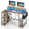 Corner Gaming Desk Home Office L-Shaped Desk with LED Lights-Brown
