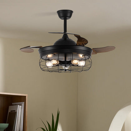 42in Industrial Ceiling Fan LED Light Steampumk Pendant Lamp with Remote Control