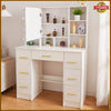 Dressing Table With LED Light Mirror 7 Drawers Shelves Vanity Makeup Desk Set