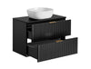 Bathroom Vanity Drawer Cabinet 800mm Black Floating Wall Unit Ribbed Modern Adel