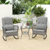 3-Piece Outdoor Rocking Chair Set With Cushions & Pillow-Grey