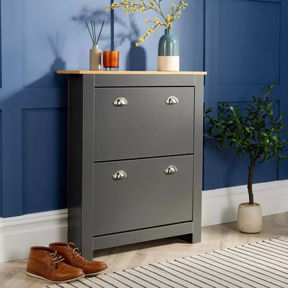 2 Door Shoe Cabinet Graphite Grey Oak Hallway Storage Cupboard