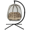 Folding Hanging Egg Chair with Cushion and Stand for Indoor Outdoor Khaki