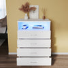 Bedroom White Chest of 4 Drawers High Gloss Bedside Cabinet with RGB LED Lights