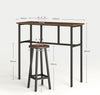Bar Table Set 6PC Rustic Brown Counter Height Dining Table 4 Stools Steel Frame