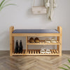 Bamboo Shoe Rack Bench w/ Seat Stool 2 Tiers Upholstered Bench Shelf Entryway